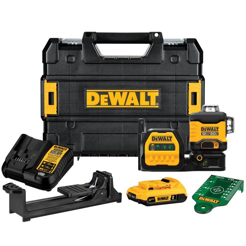 DEWALT 20V/12V Lithium-Ion Cross-Line Laser Level Kit, (1) 2.0Ah Battery, Charger, and Case - DCLE34030G