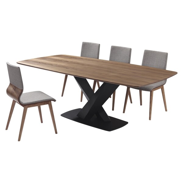 Armen Living Everett Mid-Century Walnut Wood 5 Piece Dining Set - SETERDIWAGY