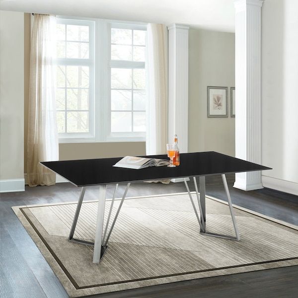 Armen Living Cressida Glass and Stainless Steel Rectangular Dining Room Table - LCCSDIBL
