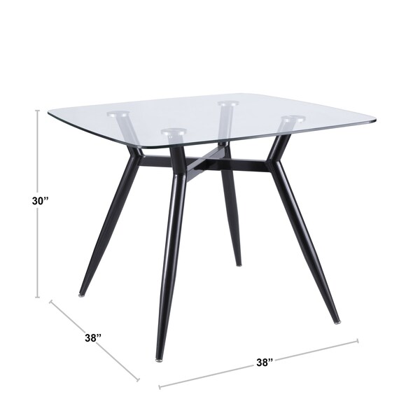 Lumisource Clara Square Dining Table with Walnut Metal Legs and Clear Glass Top - DT-CLR3838 WLGL