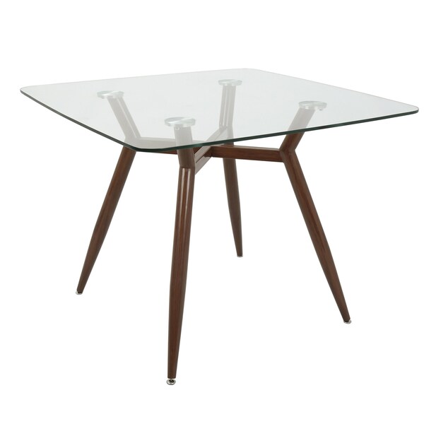 Lumisource Clara Square Dining Table with Walnut Metal Legs and Clear Glass Top - DT-CLR3838 WLGL