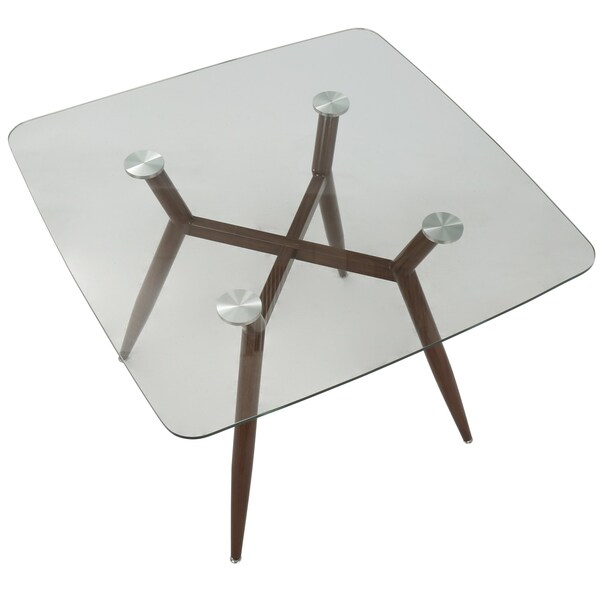 Lumisource Clara Square Dining Table with Walnut Metal Legs and Clear Glass Top - DT-CLR3838 WLGL