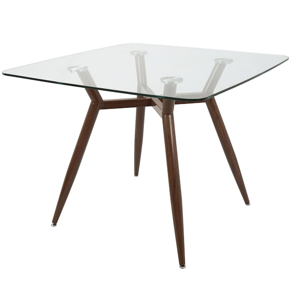 Lumisource Clara Square Dining Table with Walnut Metal Legs and Clear Glass Top - DT-CLR3838 WLGL