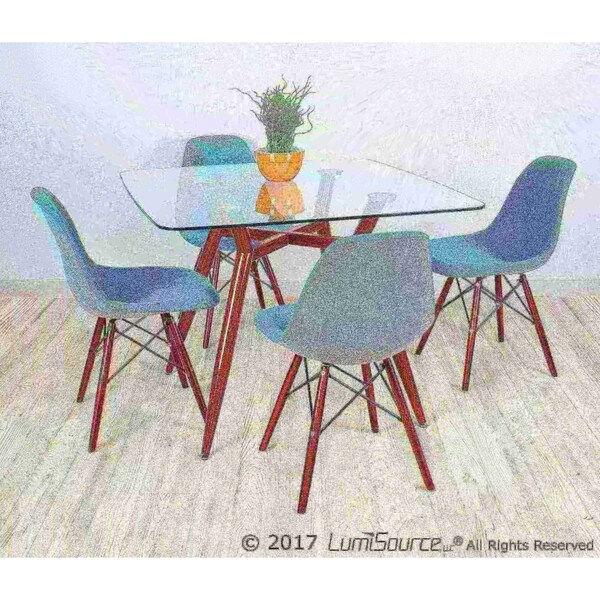 Lumisource Clara Square Dining Table with Walnut Metal Legs and Clear Glass Top - DT-CLR3838 WLGL