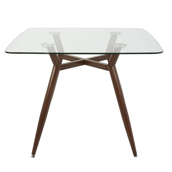 Lumisource Clara Square Dining Table with Walnut Metal Legs and Clear Glass Top - DT-CLR3838 WLGL