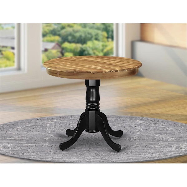 East West Furniture 36 in. Antique Round Acacia Wood Dining Table with Wirebrushed Black Pedestal - AMT-NBK-TP