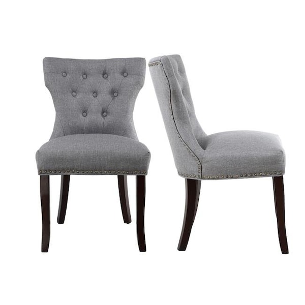 Orora Dec Orora Dec OW-LSS8097C-GRAY Mid Back Button-Tufted Fabric Dining Side Chair; Gray - Set of 2 - OW-LSS8097C-GRAY