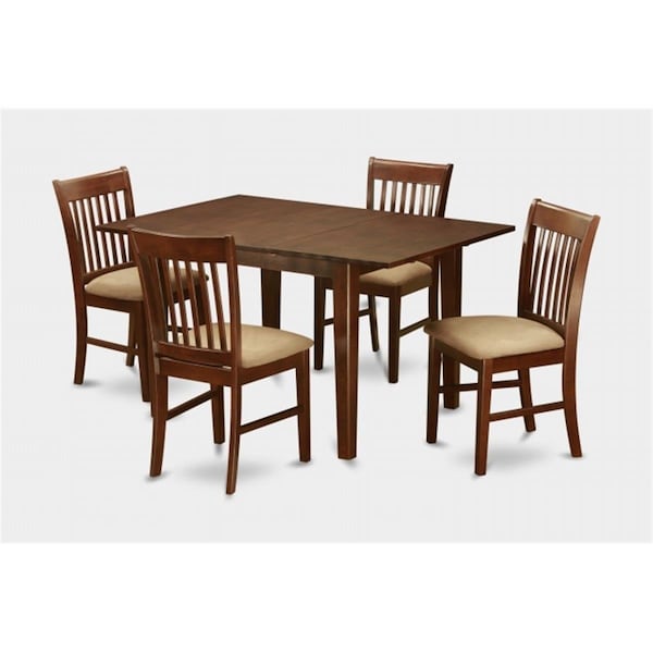 East West Furniture 5PC Set with Rectangular 36 x 54 Table with 12 in butterfly leaf and 4 Cushioned seat chairs - MLNO5-MAH-C