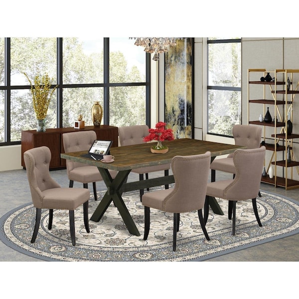 East West Furniture 7 Piece X-Style Kitchen Dining Room Set - Wire Brushed Black - X677SI648-7