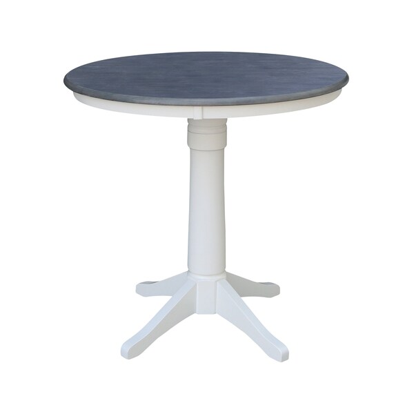 International Concepts 36 in. Solid Wood Round Top Pedestal Counter Height Dining Table with 4 Stools, White/Heather Gray - K05-36RT-27B-S6172-4