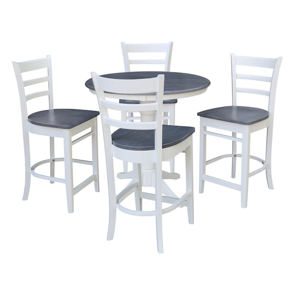 International Concepts 36 in. Solid Wood Round Top Pedestal Counter Height Dining Table with 4 Stools, White/Heather Gray - K05-36RT-27B-S6172-4
