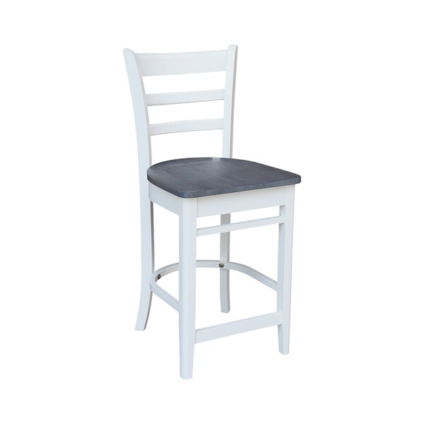 International Concepts 36 in. Solid Wood Round Top Pedestal Counter Height Dining Table with 4 Stools, White/Heather Gray - K05-36RT-27B-S6172-4