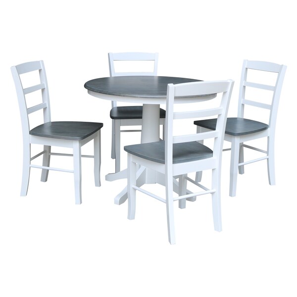 International Concepts 36 in. Round Pedestal Dining Table with 4 Madrid LadderBack Chairs - 5 Piece Dining Set - K05-36RT-27B-C2-4