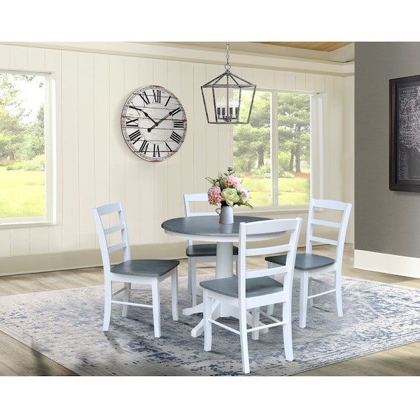 International Concepts 36 in. Round Pedestal Dining Table with 4 Madrid LadderBack Chairs - 5 Piece Dining Set - K05-36RT-27B-C2-4