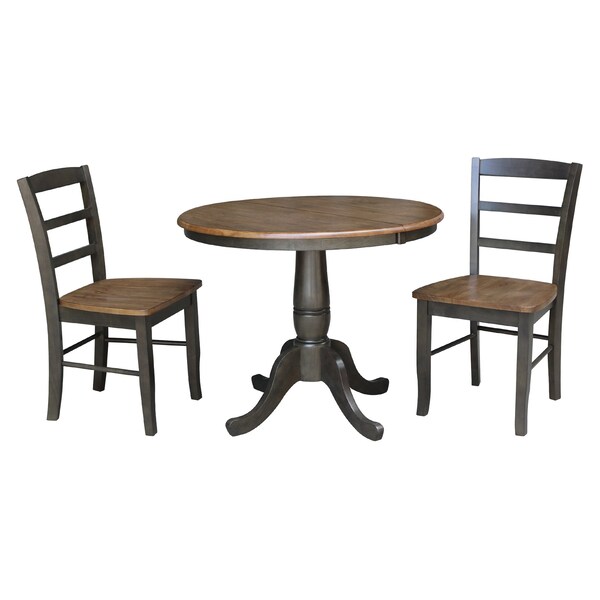 International Concepts 36 in. Round Extension Dining Table with Leaf and 2 Madrid LadderBack Chairs - 3 Piece Dining Set - K45-36RXT-C2-2