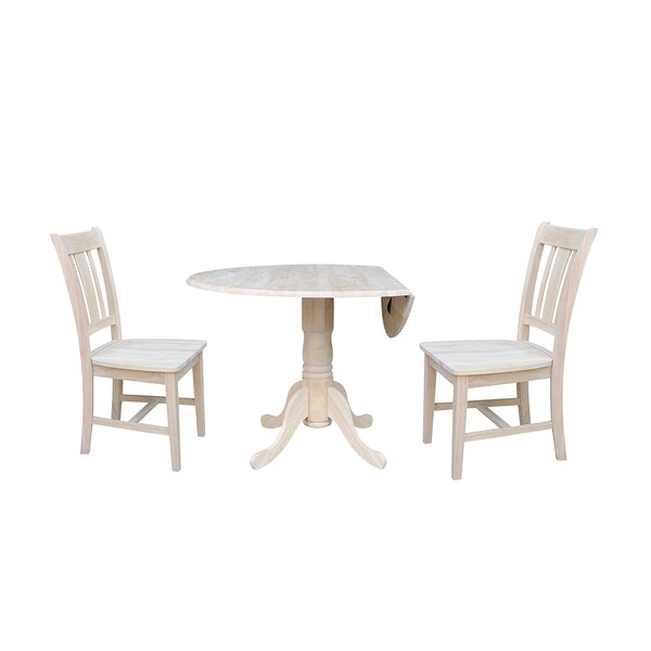 International Concepts Square 42 in Dual Drop Leaf Table with 2 San Remo Chairs, Unfinished, 42 in W, 42 in L, 29.75 in H - K-42DP-C10
