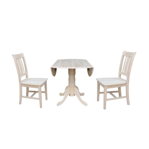 International Concepts Square 42 in Dual Drop Leaf Table with 2 San Remo Chairs, Unfinished, 42 in W, 42 in L, 29.75 in H - K-42DP-C10