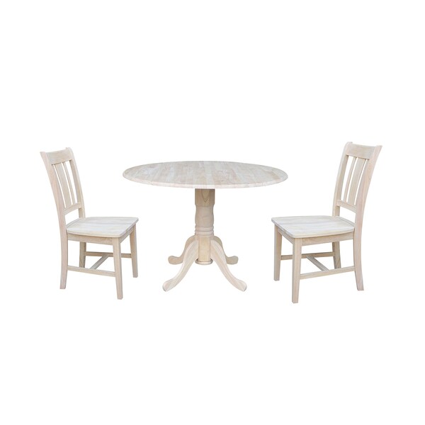 International Concepts Square 42 in Dual Drop Leaf Table with 2 San Remo Chairs, Unfinished, 42 in W, 42 in L, 29.75 in H - K-42DP-C10
