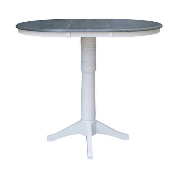 International Concepts Round 36 in Rd Extend Dining Table, 4 X-back Bar Ht Stools, White/Heather Gray, 36 in W, 48 in L - K05-36RXT-27B-S6133-4