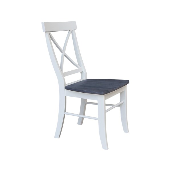 International Concepts 42 in. Solid Wood Round Dual Drop Leaf Dining Table with 4 Chairs in White/Heather Gray - K05-42DL-C613-4