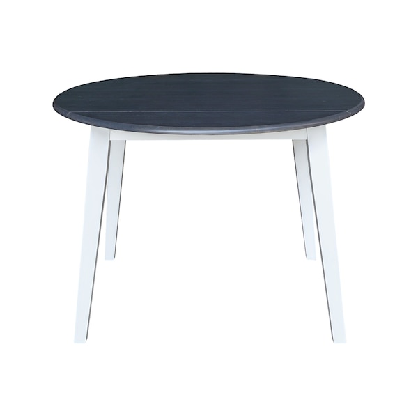 International Concepts 42 in. Solid Wood Round Dual Drop Leaf Dining Table with 4 Chairs in White/Heather Gray - K05-42DL-C613-4
