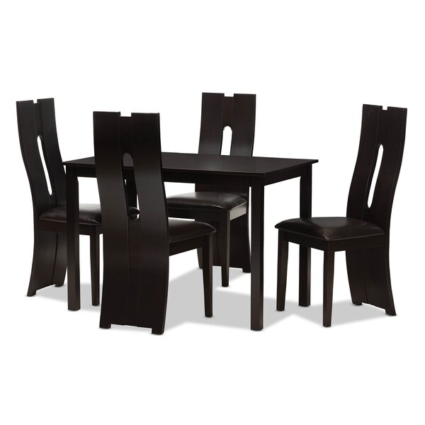 Baxton Studio Alani Modern Dark Brown Faux Leather Upholstered 5-Piece Dining Set - 142-8036-8026