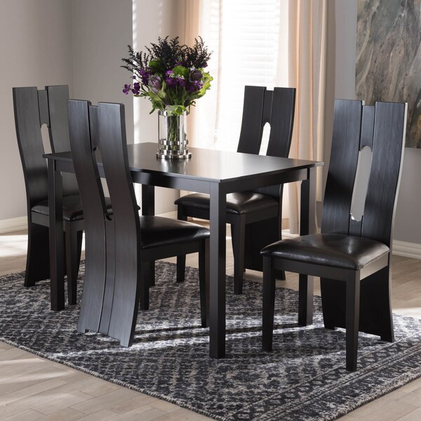 Baxton Studio Alani Modern Dark Brown Faux Leather Upholstered 5-Piece Dining Set - 142-8036-8026