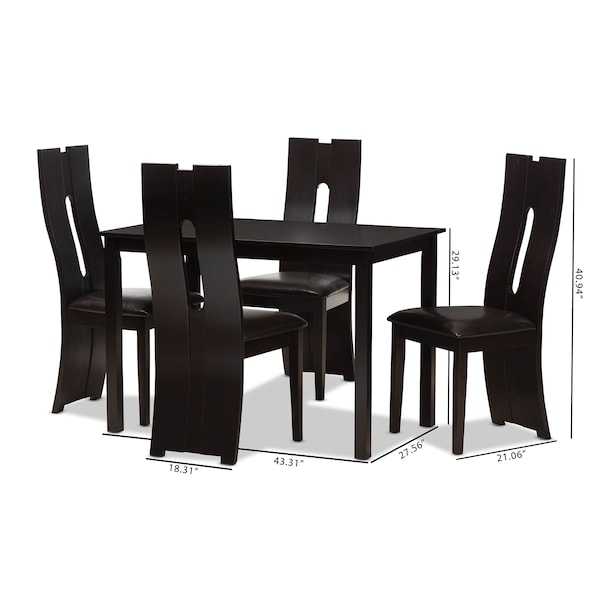 Baxton Studio Alani Modern Dark Brown Faux Leather Upholstered 5-Piece Dining Set - 142-8036-8026