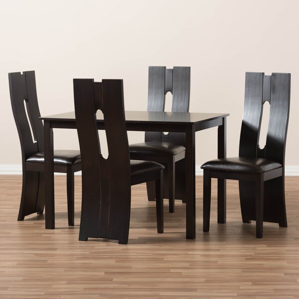 Baxton Studio Alani Modern Dark Brown Faux Leather Upholstered 5-Piece Dining Set - 142-8036-8026