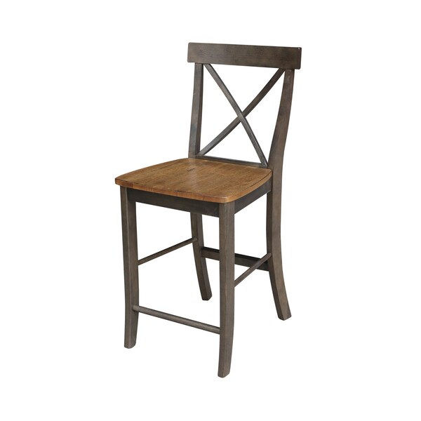 International Concepts Round 36 in Rd Extension Dining Table, 2 RTA Counter Ht Stools, Hickory/Coal, 36 in W, 48 in L, Wood - K45-36RXT-6B-S6132-2
