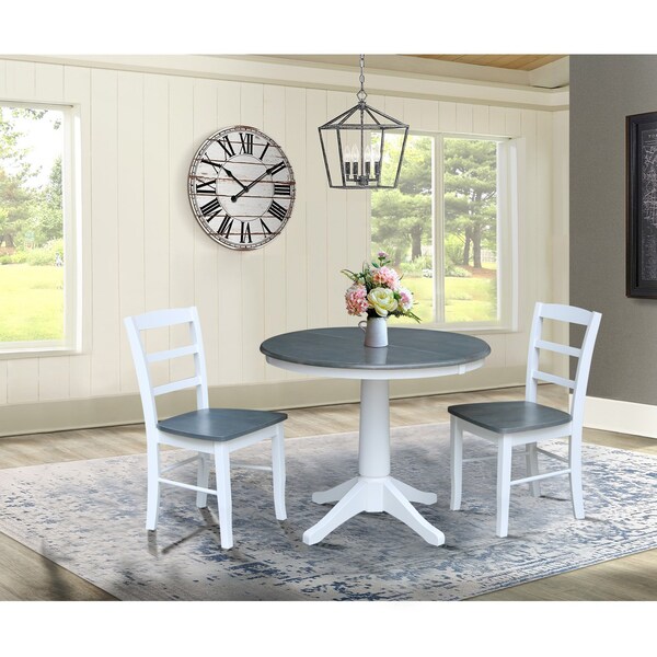 International Concepts 36 in. Round Extension Dining Table with 2 Madrid LadderBack Chairs - 3 Piece Dining Set - K05-36RXT-27B-C2-2