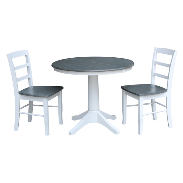 International Concepts 36 in. Round Extension Dining Table with 2 Madrid LadderBack Chairs - 3 Piece Dining Set - K05-36RXT-27B-C2-2