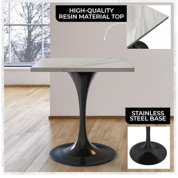 Leisuremod Square 27.56 in W, 29.35 in L, Resin/Stainless Steel, White - VT20BL-S27WMR