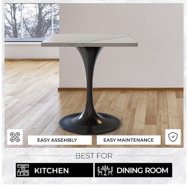 Leisuremod Square 27.56 in W, 29.35 in L, Resin/Stainless Steel, White - VT20BL-S27WMR