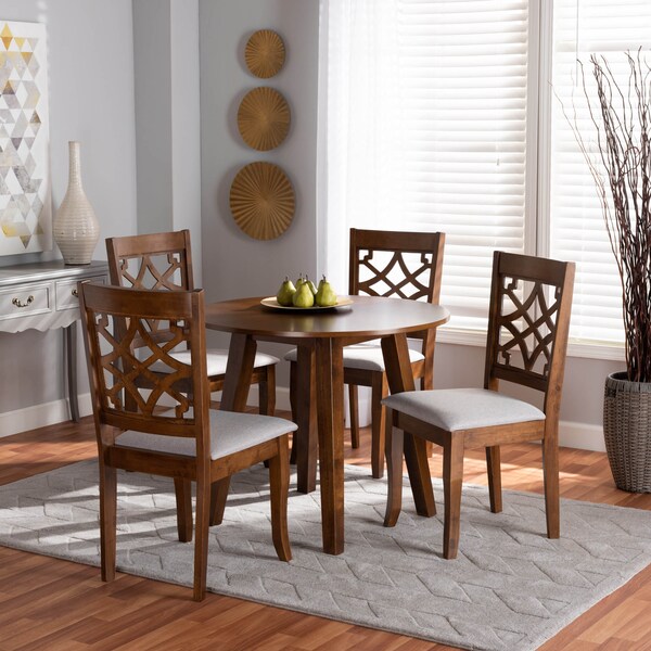 Baxton Studio Mya Grey Upholstered and Walnut Wood 5-Piece Dining Set - 172-9875-10895