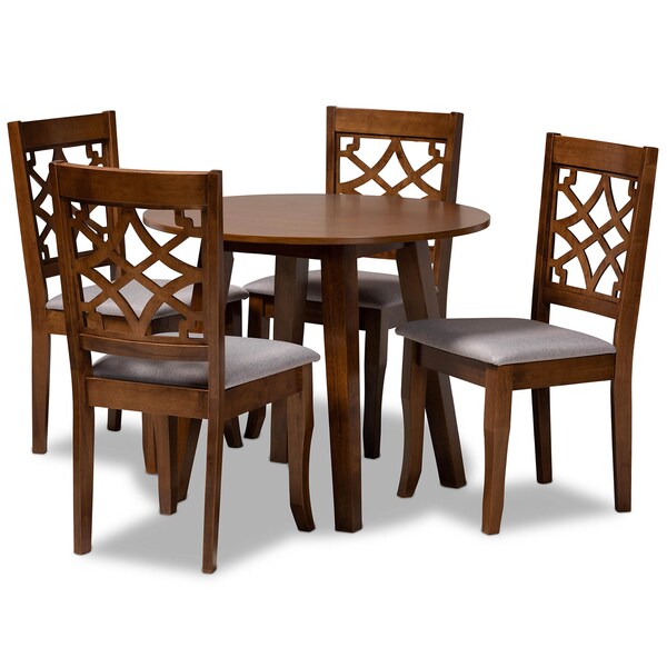 Baxton Studio Mya Grey Upholstered and Walnut Wood 5-Piece Dining Set - 172-9875-10895