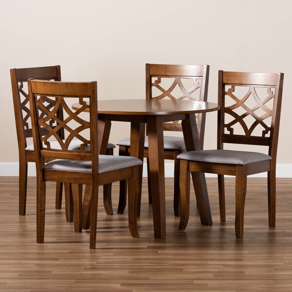 Baxton Studio Mya Grey Upholstered and Walnut Wood 5-Piece Dining Set - 172-9875-10895
