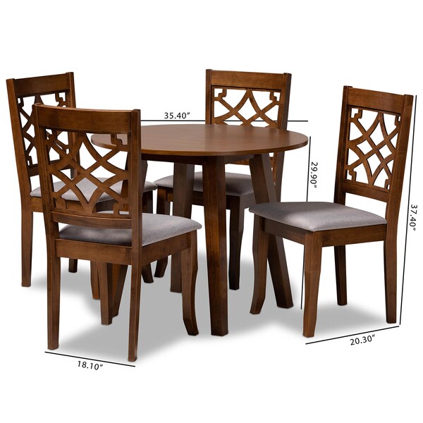 Baxton Studio Mya Grey Upholstered and Walnut Wood 5-Piece Dining Set - 172-9875-10895