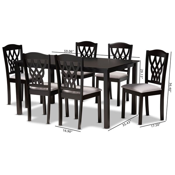 Baxton Studio Salem Grey Upholstered and Dark Brown Finished Wood 7-Piece Dining Set - 171-10952-10519