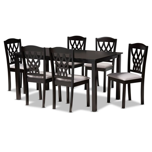 Baxton Studio Salem Grey Upholstered and Dark Brown Finished Wood 7-Piece Dining Set - 171-10952-10519