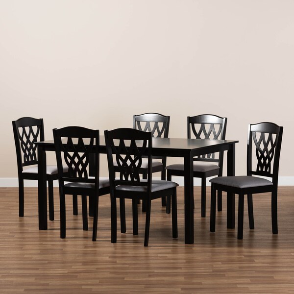 Baxton Studio Salem Grey Upholstered and Dark Brown Finished Wood 7-Piece Dining Set - 171-10952-10519