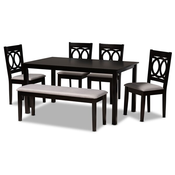 Baxton Studio Bennett Grey Upholstered and Dark Brown Wood 6-Piece Dining Set - 172-9400-10915-10519