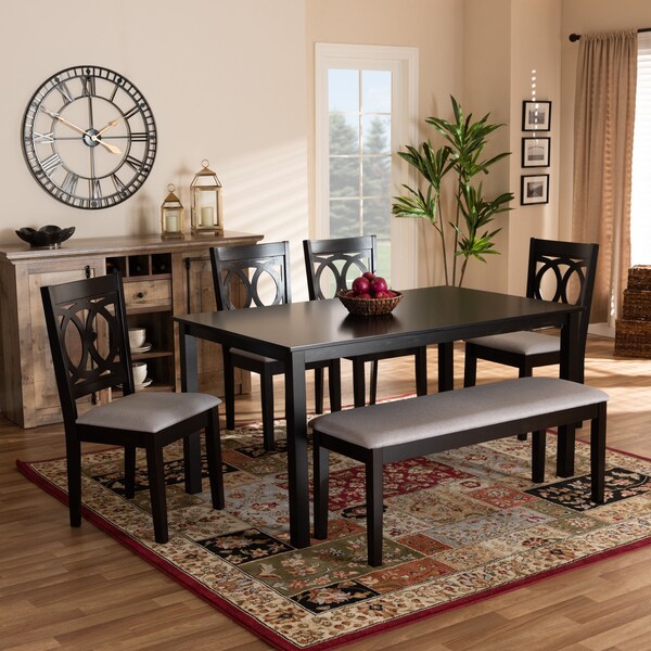 Baxton Studio Bennett Grey Upholstered and Dark Brown Wood 6-Piece Dining Set - 172-9400-10915-10519