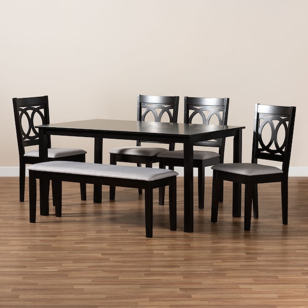 Baxton Studio Bennett Grey Upholstered and Dark Brown Wood 6-Piece Dining Set - 172-9400-10915-10519