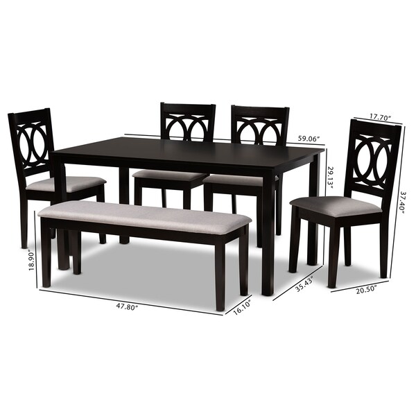 Baxton Studio Bennett Grey Upholstered and Dark Brown Wood 6-Piece Dining Set - 172-9400-10915-10519