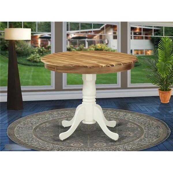 East West Furniture East West Furniture AMT-NLW-TP 36 in. Antique Round Acacia Wood Dining Table with Linen White Pedestal - AMT-NLW-TP