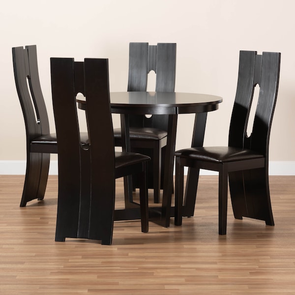Baxton Studio Sorley Dark Brown Upholstered and Dark Brown Wood 5-Piece Dining Set - 169-8036-10898