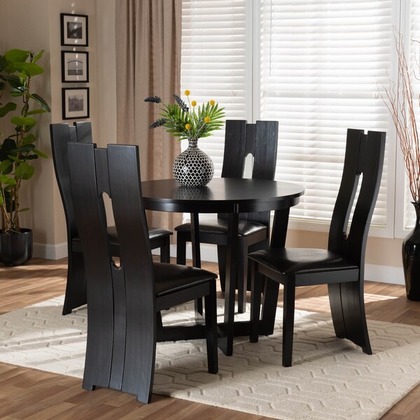 Baxton Studio Sorley Dark Brown Upholstered and Dark Brown Wood 5-Piece Dining Set - 169-8036-10898