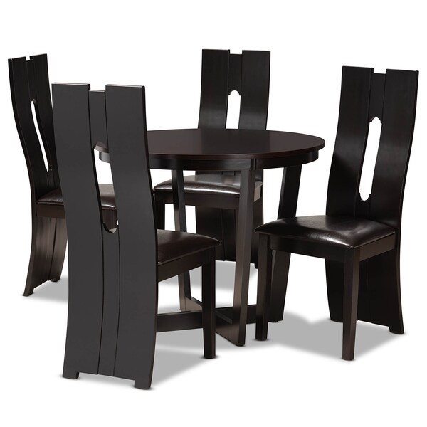 Baxton Studio Sorley Dark Brown Upholstered and Dark Brown Wood 5-Piece Dining Set - 169-8036-10898