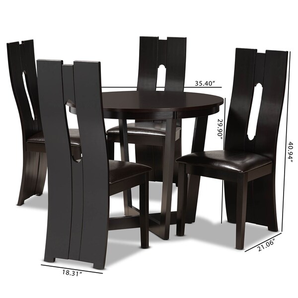 Baxton Studio Sorley Dark Brown Upholstered and Dark Brown Wood 5-Piece Dining Set - 169-8036-10898